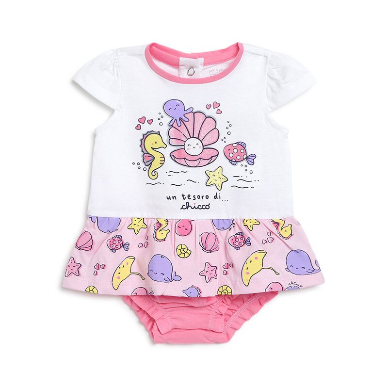 Girls Medium Pink Printed Short Sleeve Romper image number 0